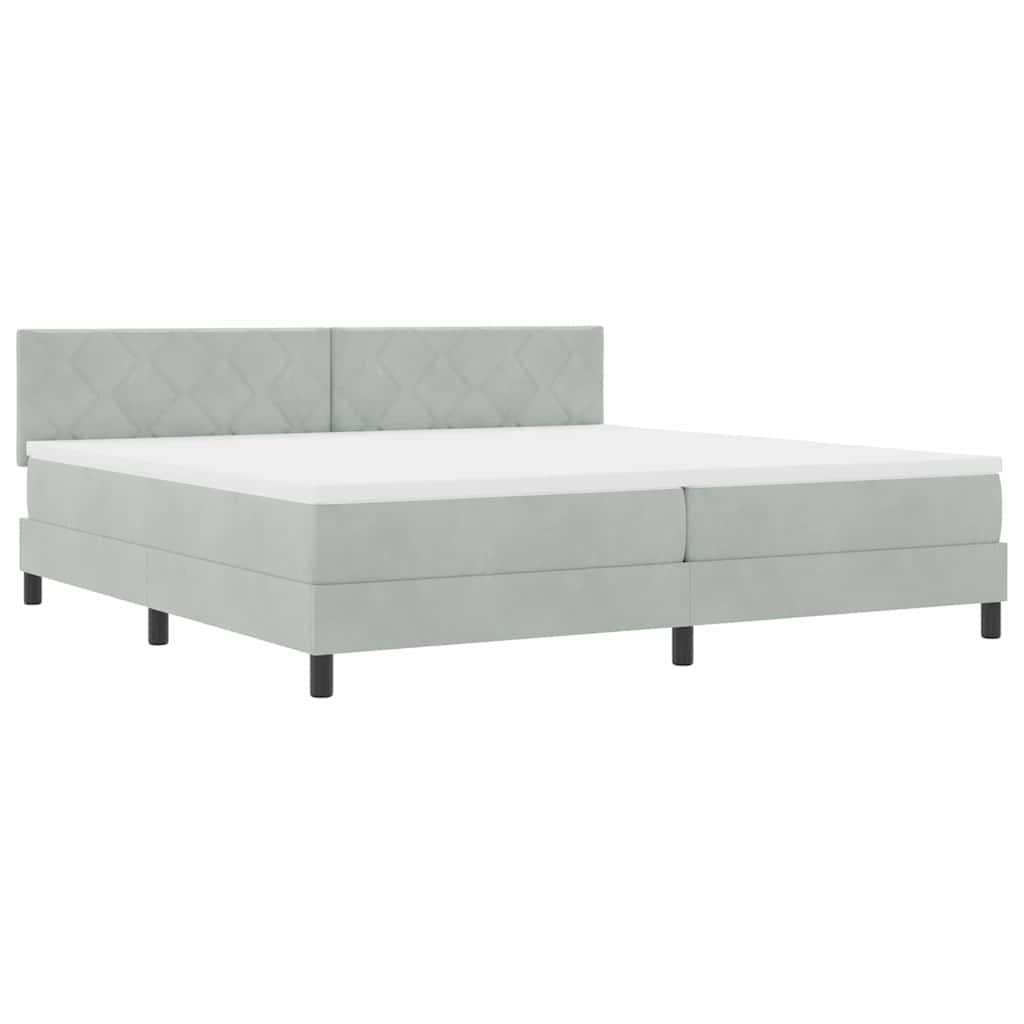 LED Box Spring Bed med hovedgærde Lysegrå 200 x 200 cm Fløjl