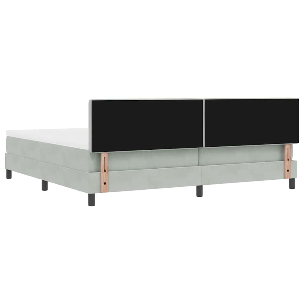 LED Box Spring Bed med hovedgærde Lysegrå 200 x 200 cm Fløjl