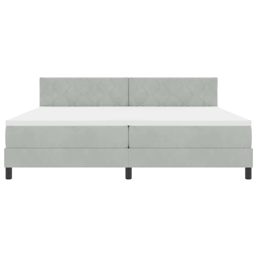 LED Box Spring Bed med hovedgærde Lysegrå 200 x 200 cm Fløjl