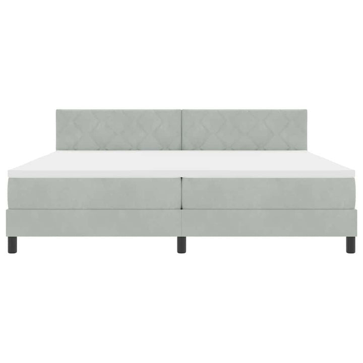 LED Box Spring Bed med hovedgærde Lysegrå 200 x 200 cm Fløjl