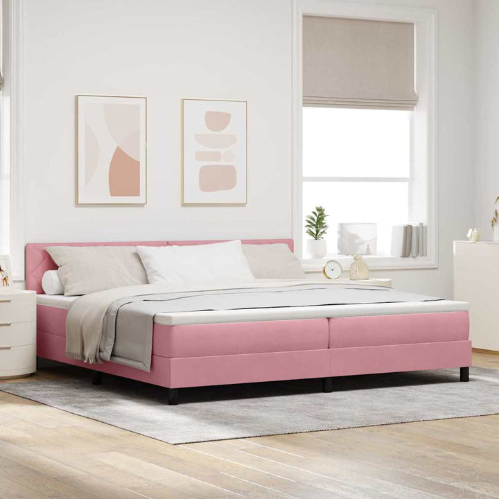 LED Box Spring Bed med hovedgærde Lyserød 200 x 200 cm Fløjl