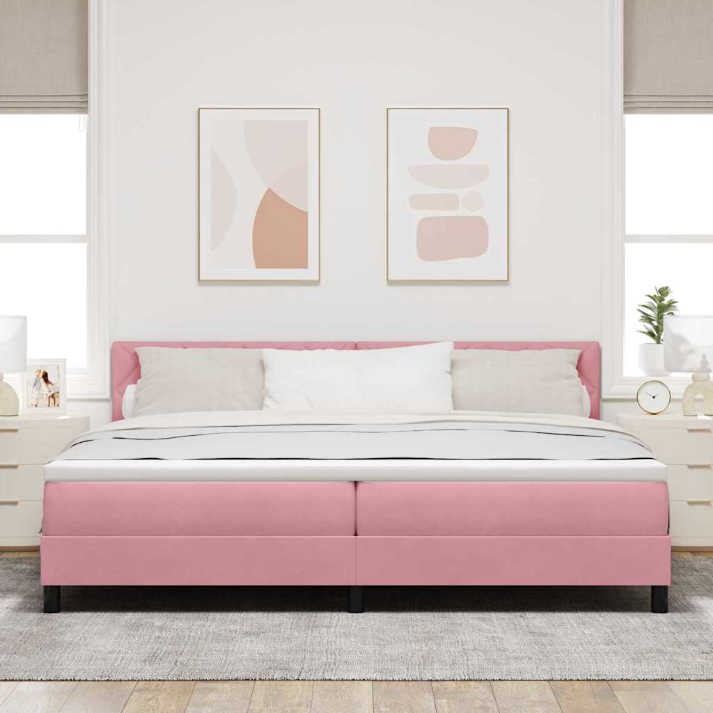 LED Box Spring Bed med hovedgærde Lyserød 200 x 200 cm Fløjl