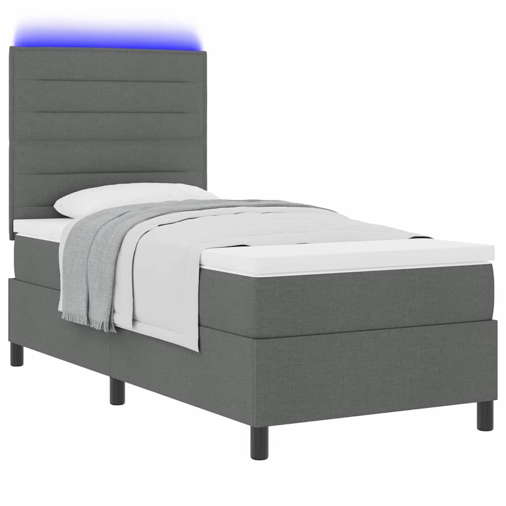 Box spring seng med madras med LED Mørkegrå 80 x 200 cm Stof