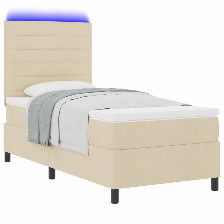Box spring seng med madras med LED Creme 80 x 200 cm Stof