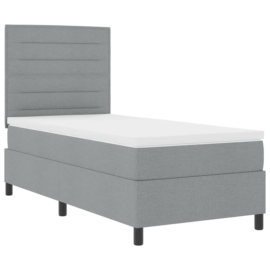 Box spring seng med madras med LED Lysegrå 90 x 190 cm Stof