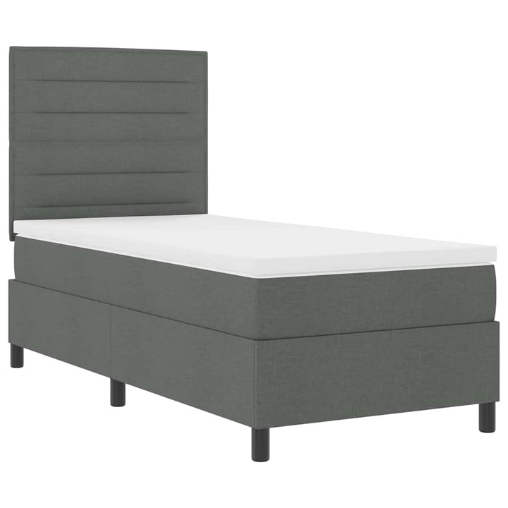 Box spring seng med madras med LED Mørkegrå 90 x 190 cm Stof