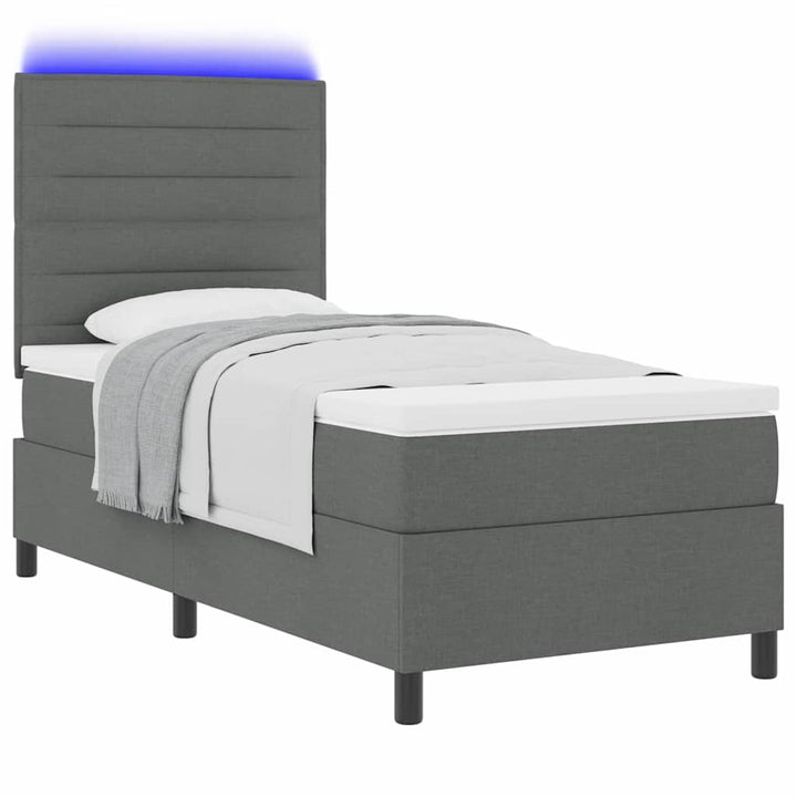 Box spring seng med madras med LED Mørkegrå 90 x 190 cm Stof