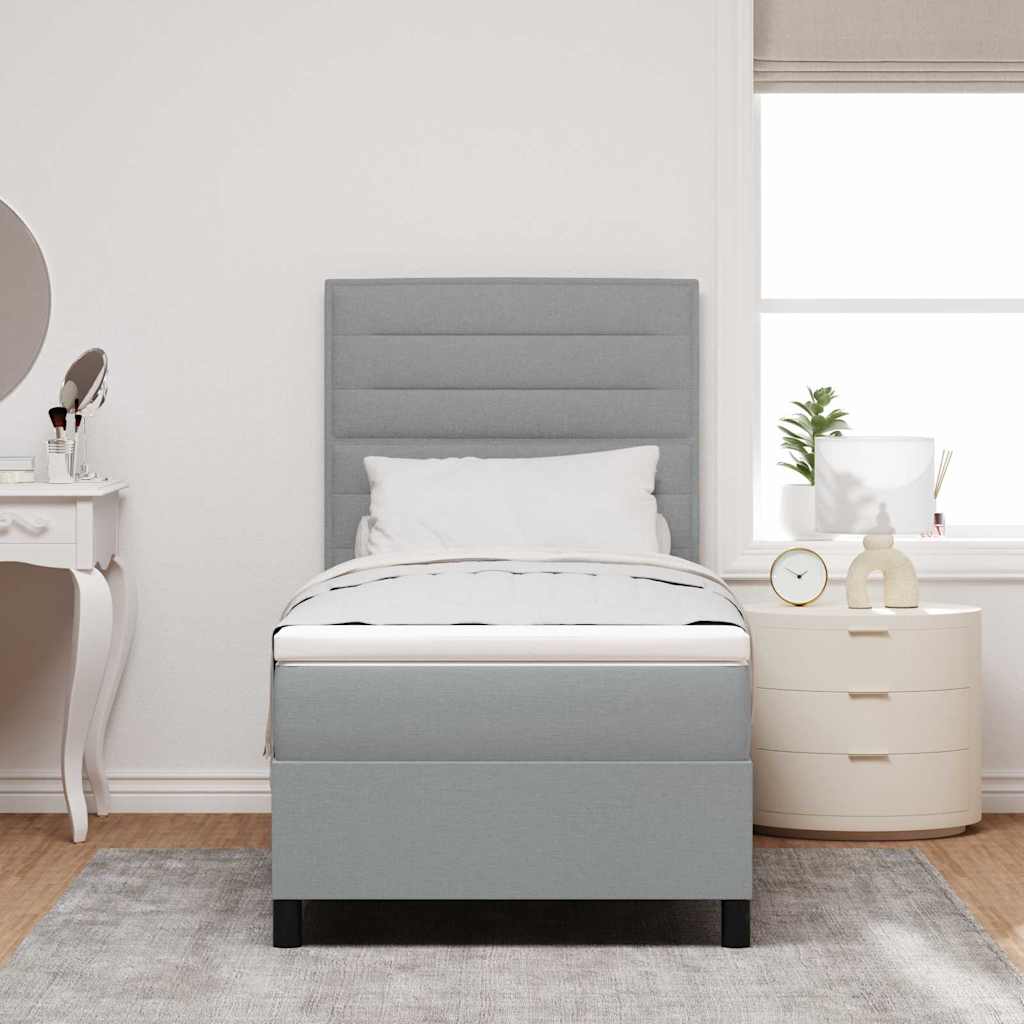 Box spring seng med madras med LED Lysegrå 90 x 200 cm Stof