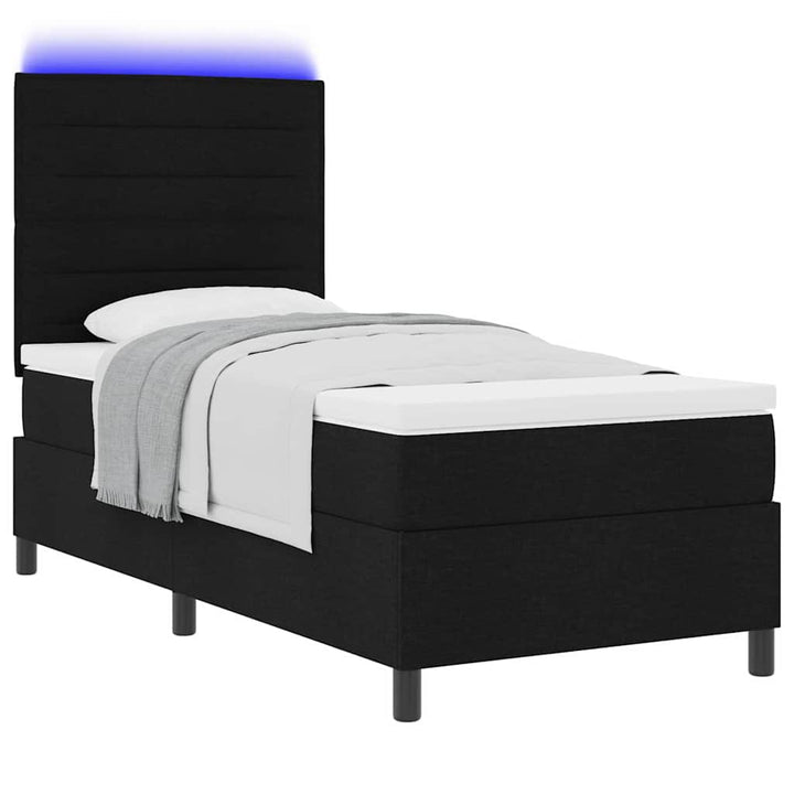 Box spring seng med madras med LED Sort 90 x 200 cm Stof