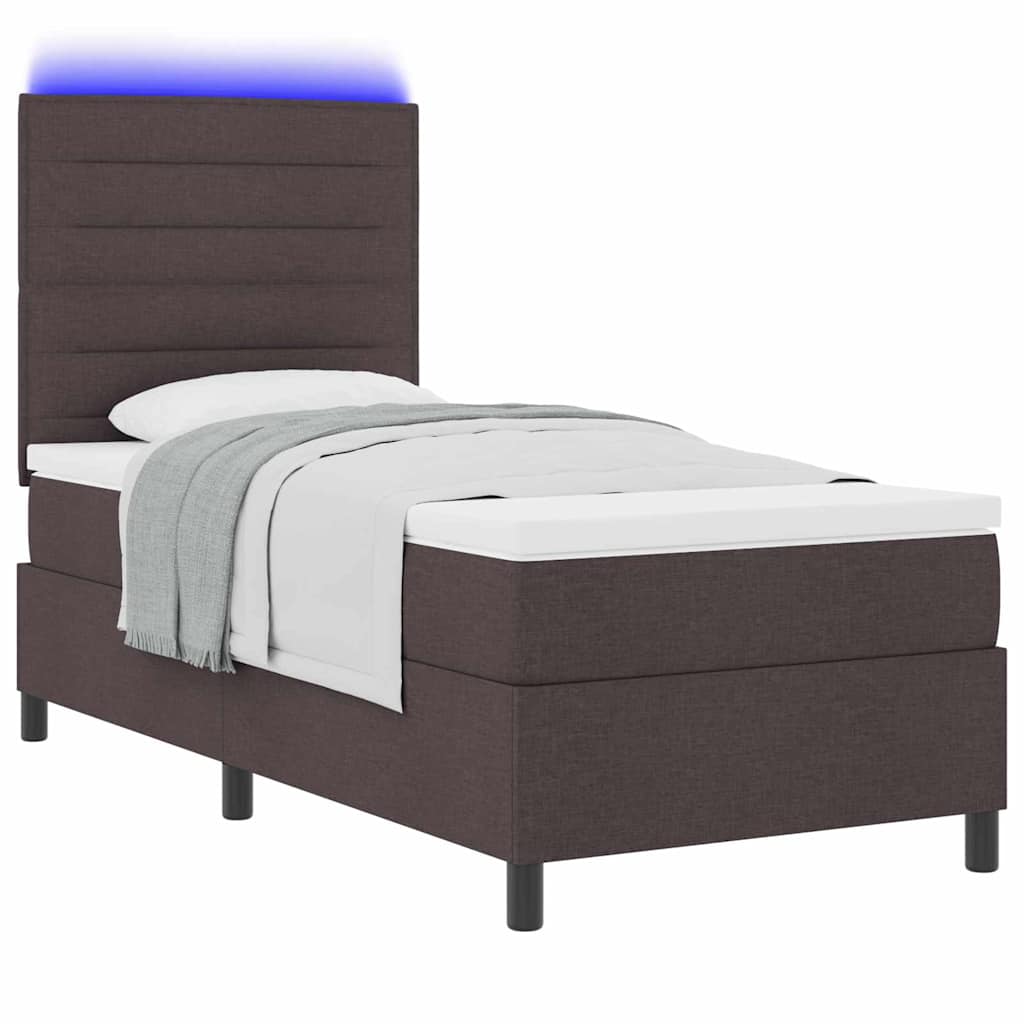 Box spring seng med madras med LED Mørkebrun 90 x 200 cm Stof