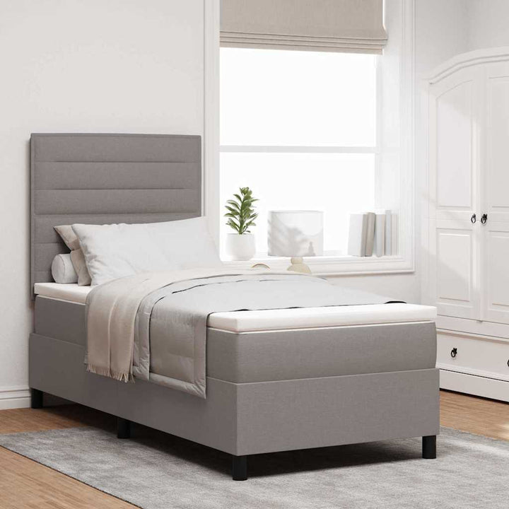 Box spring seng med LED-lysstrimler Gråbrun 90 x 200 cm Stof