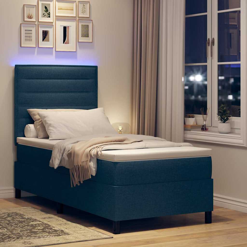 Box spring seng med madras med LED Blå 90 x 200 cm Stof