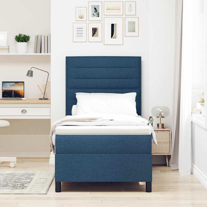 Box spring seng med madras med LED Blå 90 x 200 cm Stof