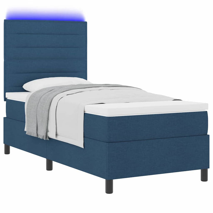 Box spring seng med madras med LED Blå 90 x 200 cm Stof