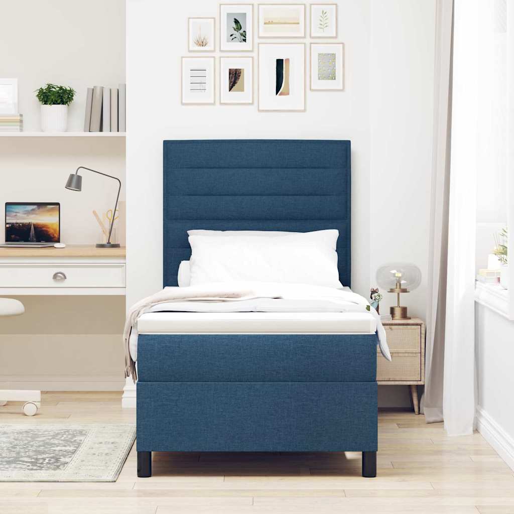 Box spring seng med madras med LED Blå 100 x 200 cm Stof