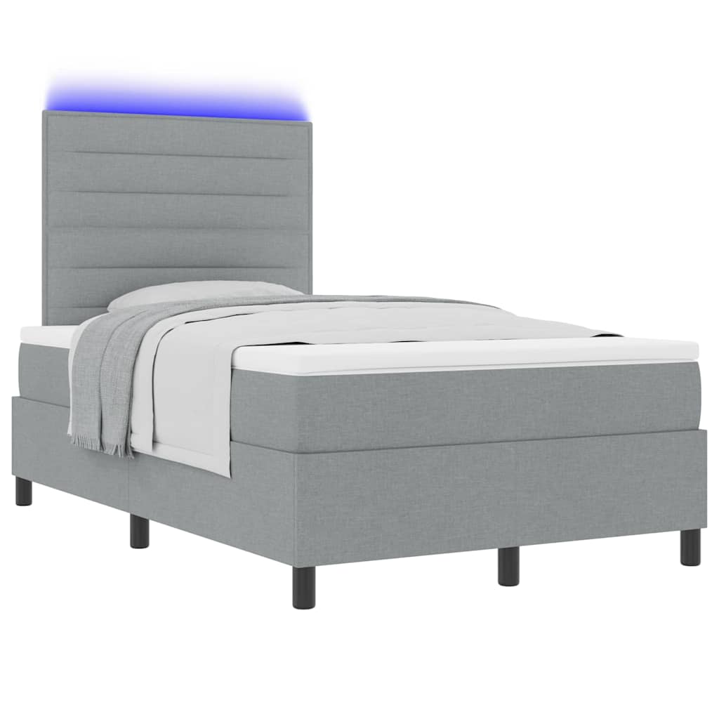 Box spring seng med madras med LED Lysegrå 120 x 190 cm Stof