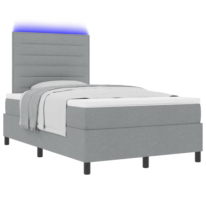 Box spring seng med madras med LED Lysegrå 120 x 190 cm Stof