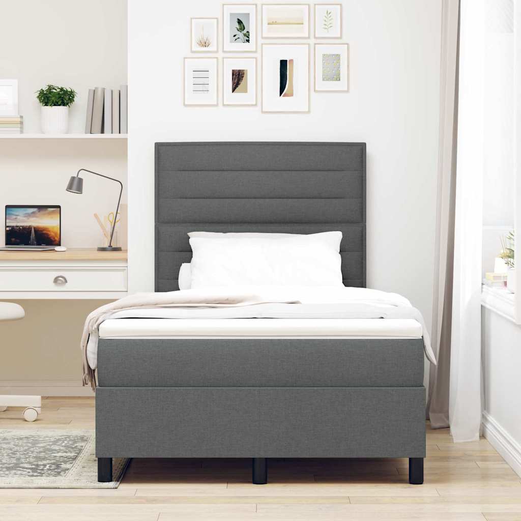 Box spring seng med madras med LED Mørkegrå 120 x 190 cm Stof