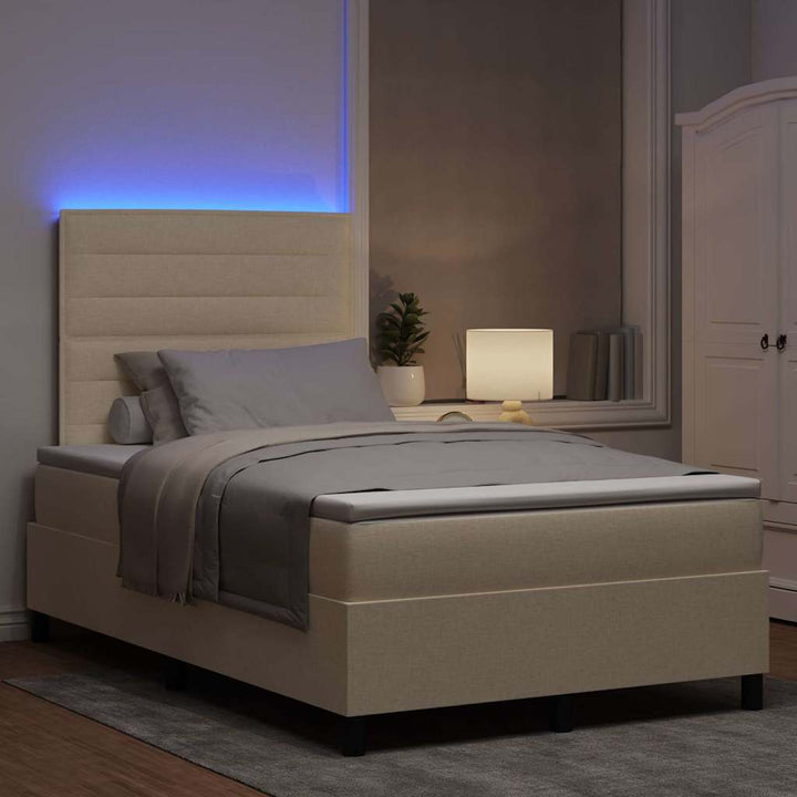 Box spring seng med madras med LED Creme 120 x 190 cm Stof