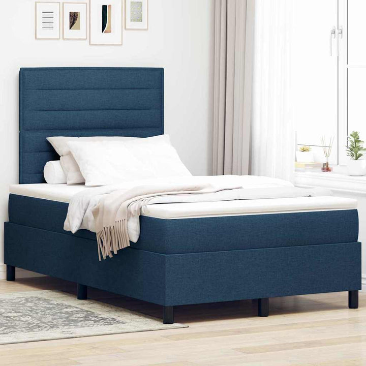 Box spring seng med LED-lysstrimler Blå 120 x 190 cm Stof
