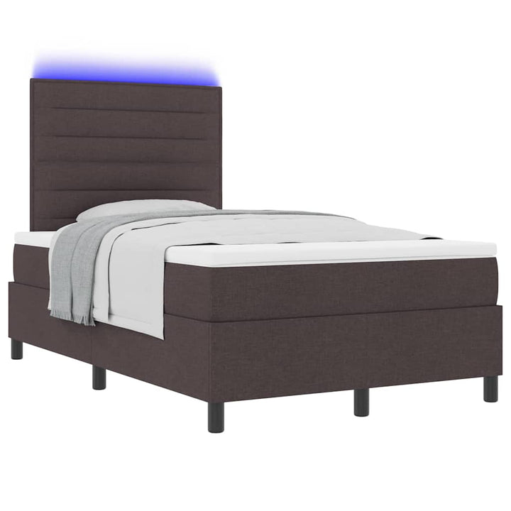 Box spring seng med madras med LED Mørkebrun 120 x 200 cm Stof