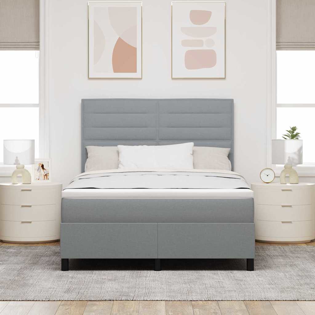 Box spring seng med madras med LED Lysegrå 140 x 190 cm Stof
