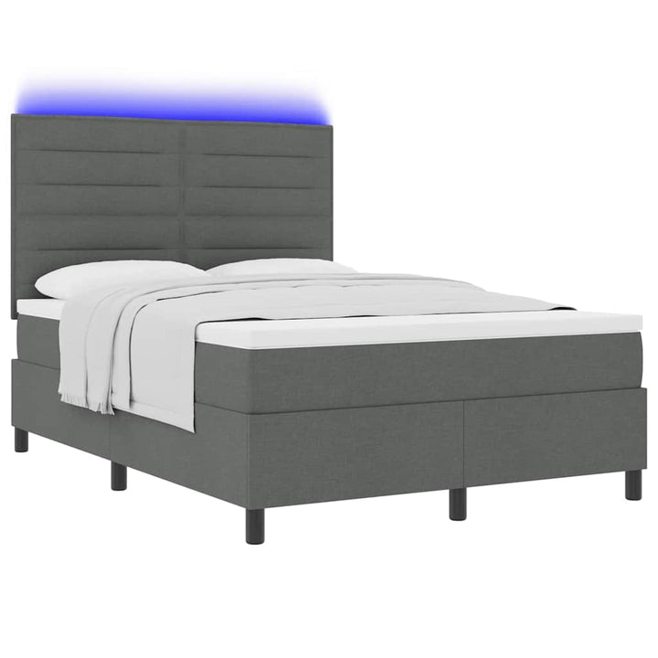 Box spring seng med madras med LED Mørkegrå 140 x 190 cm Stof