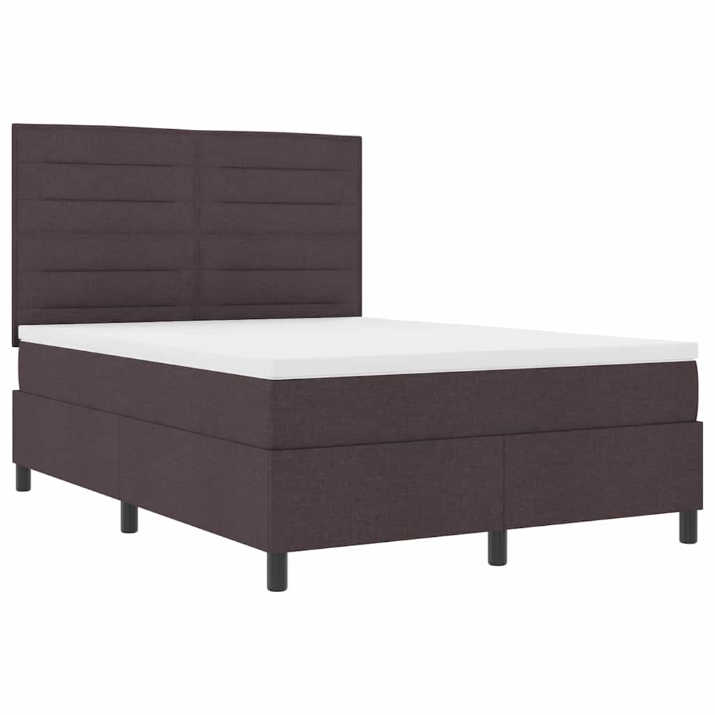 Box spring seng med madras med LED Mørkebrun 140 x 190 cm Stof