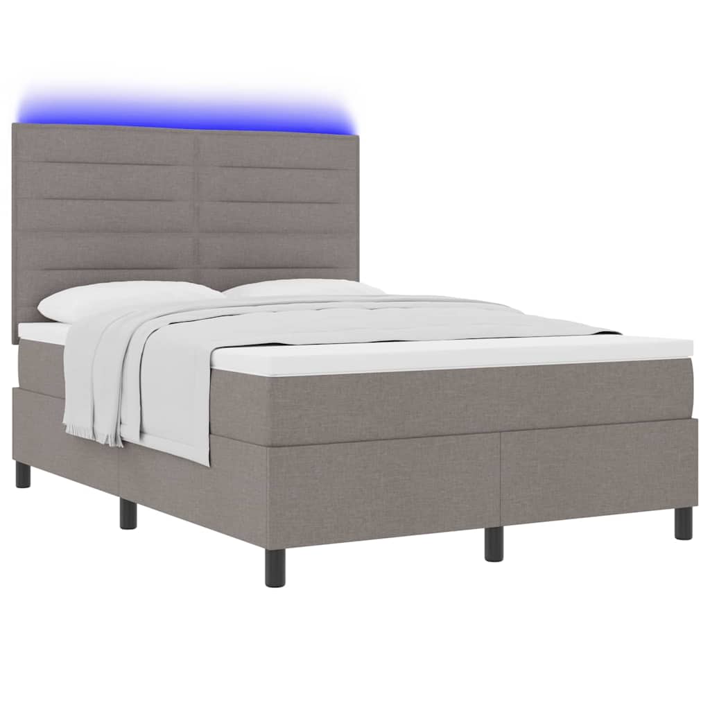Box spring seng med madras med LED Gråbrun 140 x 190 cm Stof