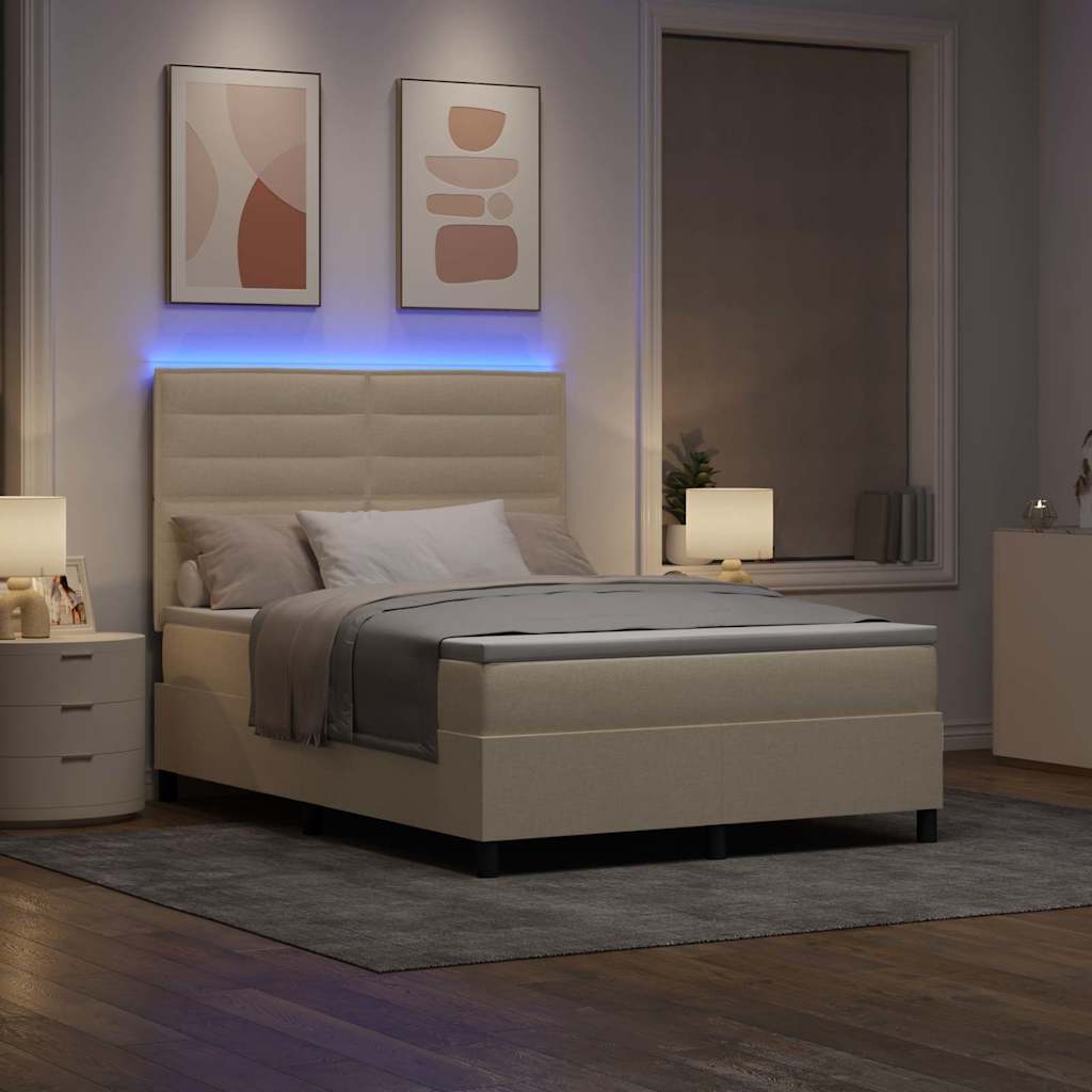 Box spring seng med madras med LED Creme 140 x 190 cm Stof