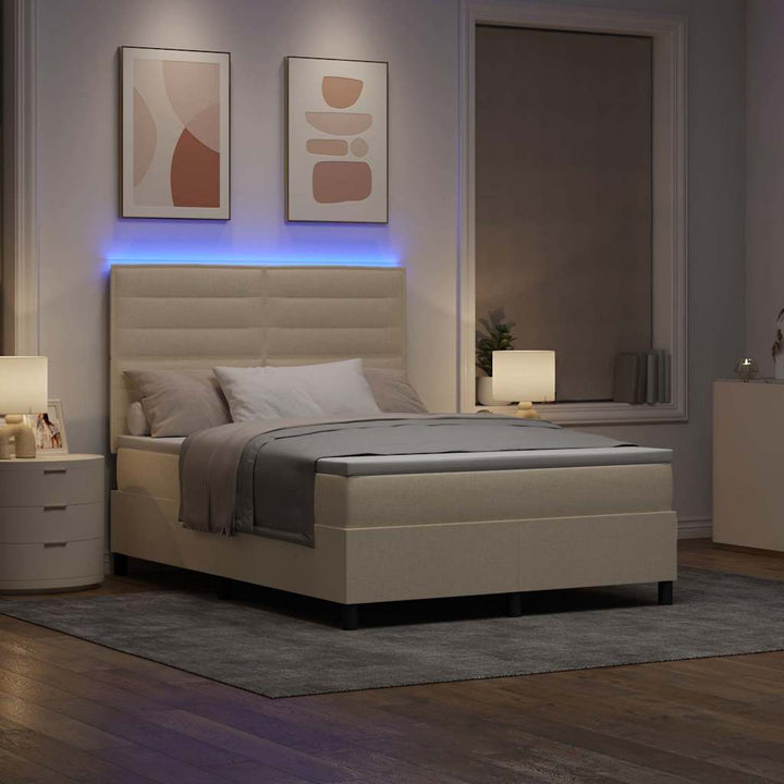 Box spring seng med madras med LED Creme 140 x 190 cm Stof