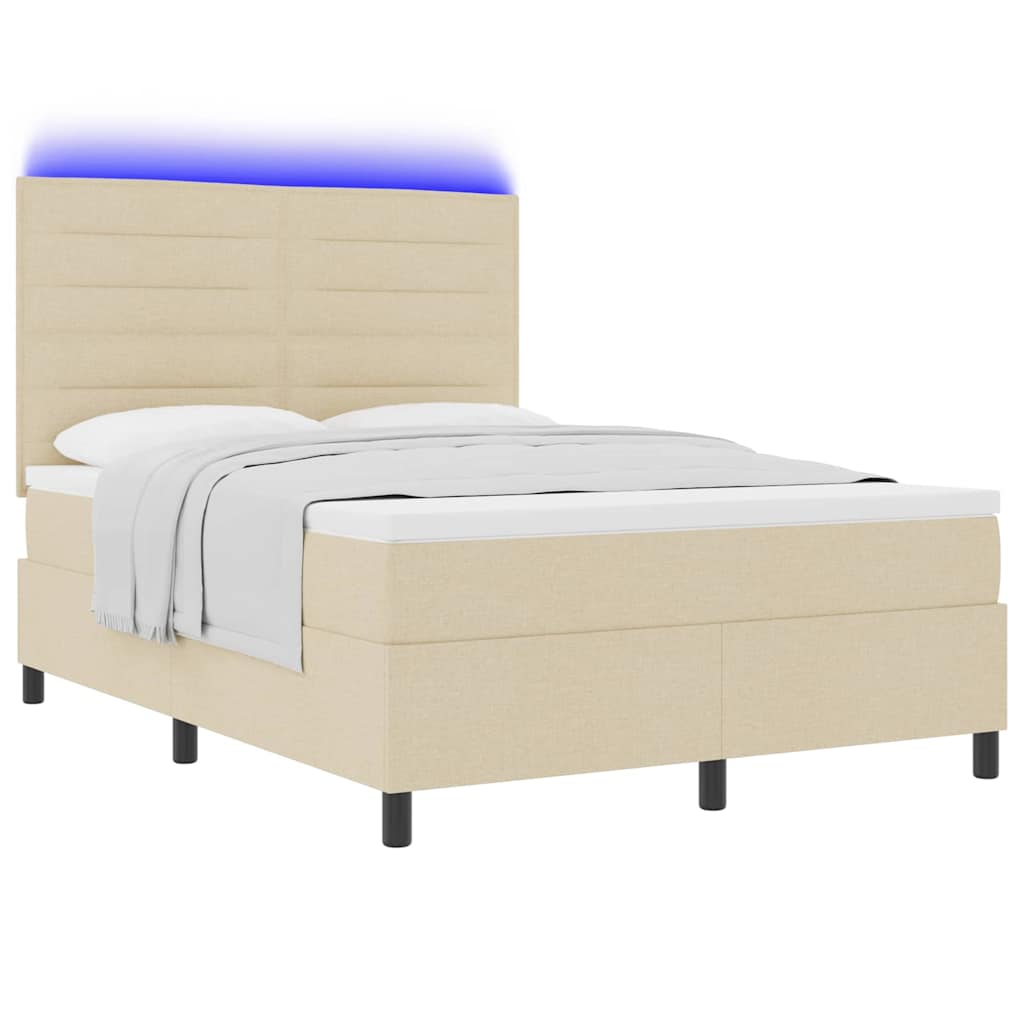 Box spring seng med madras med LED Creme 140 x 190 cm Stof