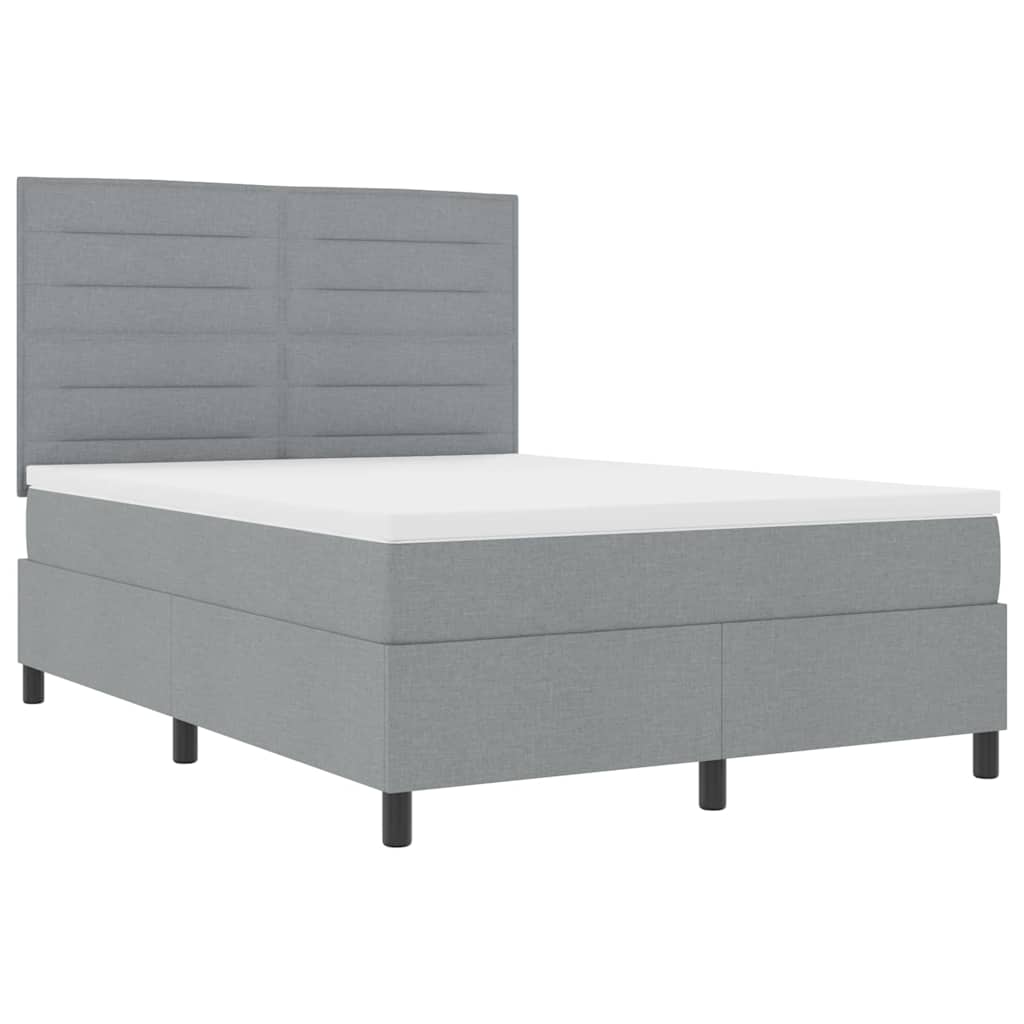 Box spring seng med madras med LED Lysegrå 140 x 200 cm Stof