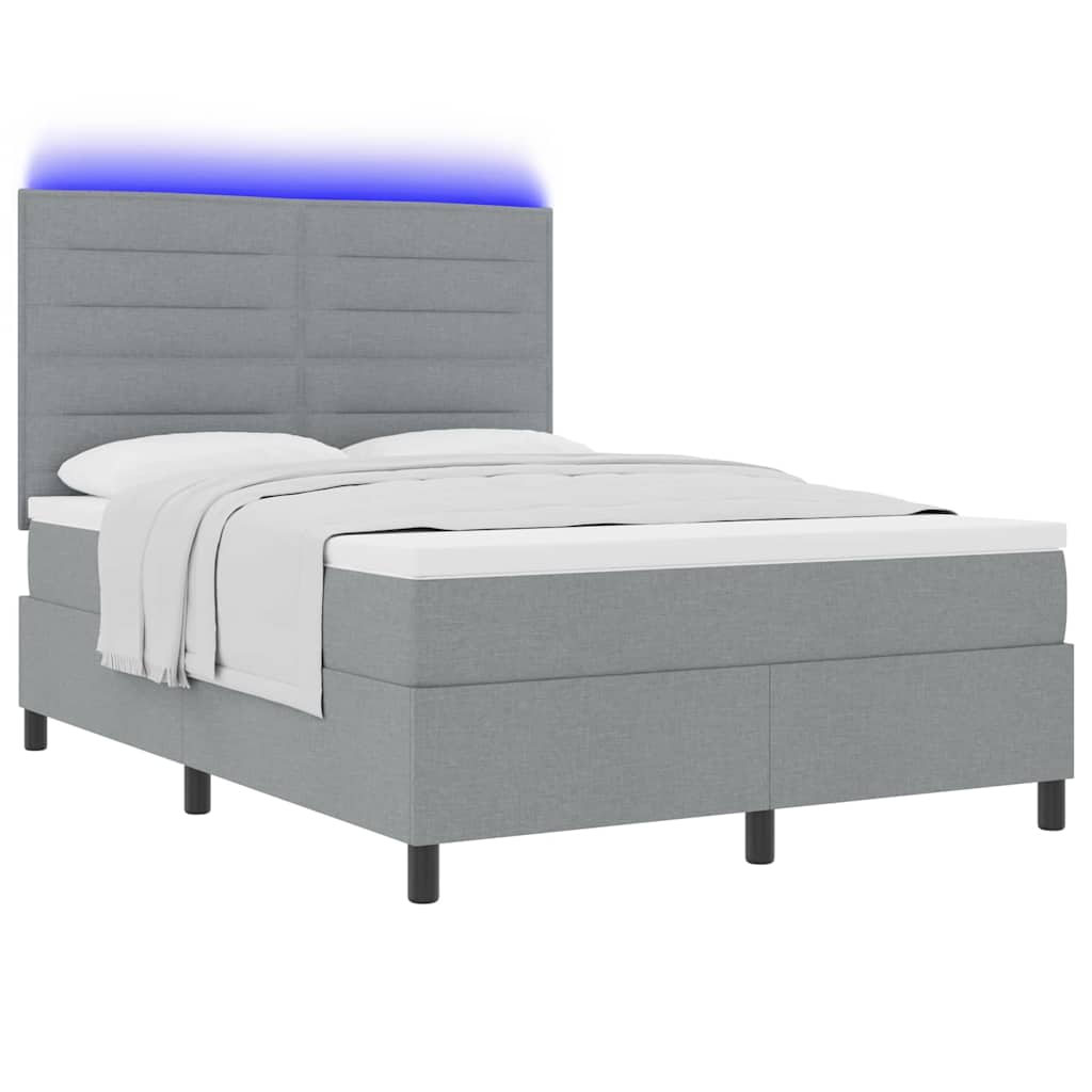 Box spring seng med madras med LED Lysegrå 140 x 200 cm Stof
