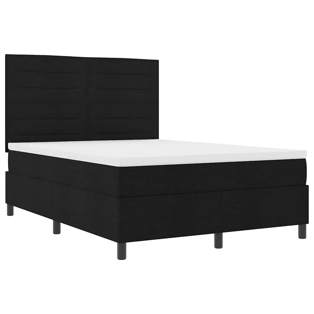 Box spring seng med madras med LED Sort 140 x 200 cm Stof