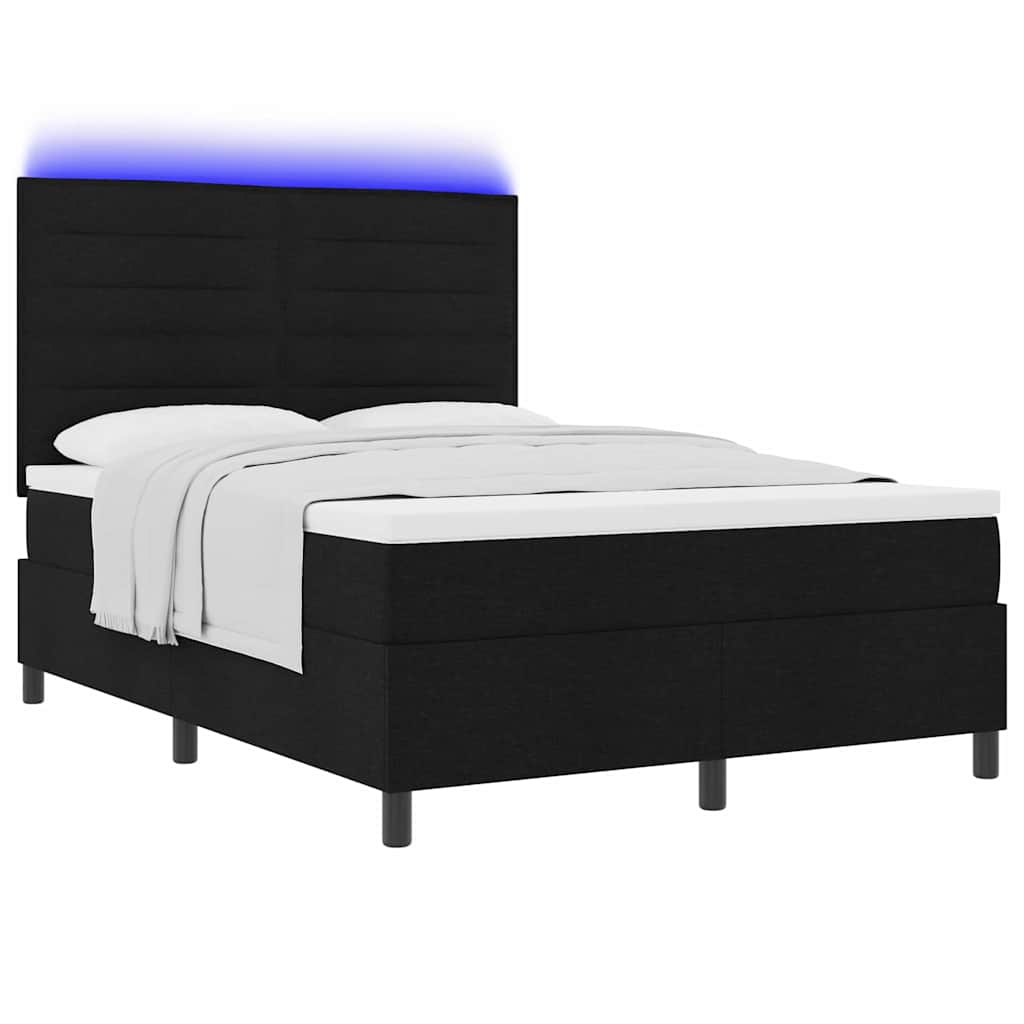 Box spring seng med madras med LED Sort 140 x 200 cm Stof