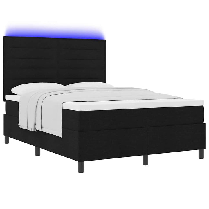 Box spring seng med madras med LED Sort 140 x 200 cm Stof