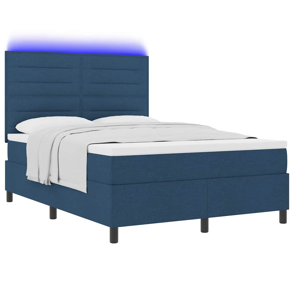 Box spring seng med madras med LED Blå 140 x 200 cm Stof