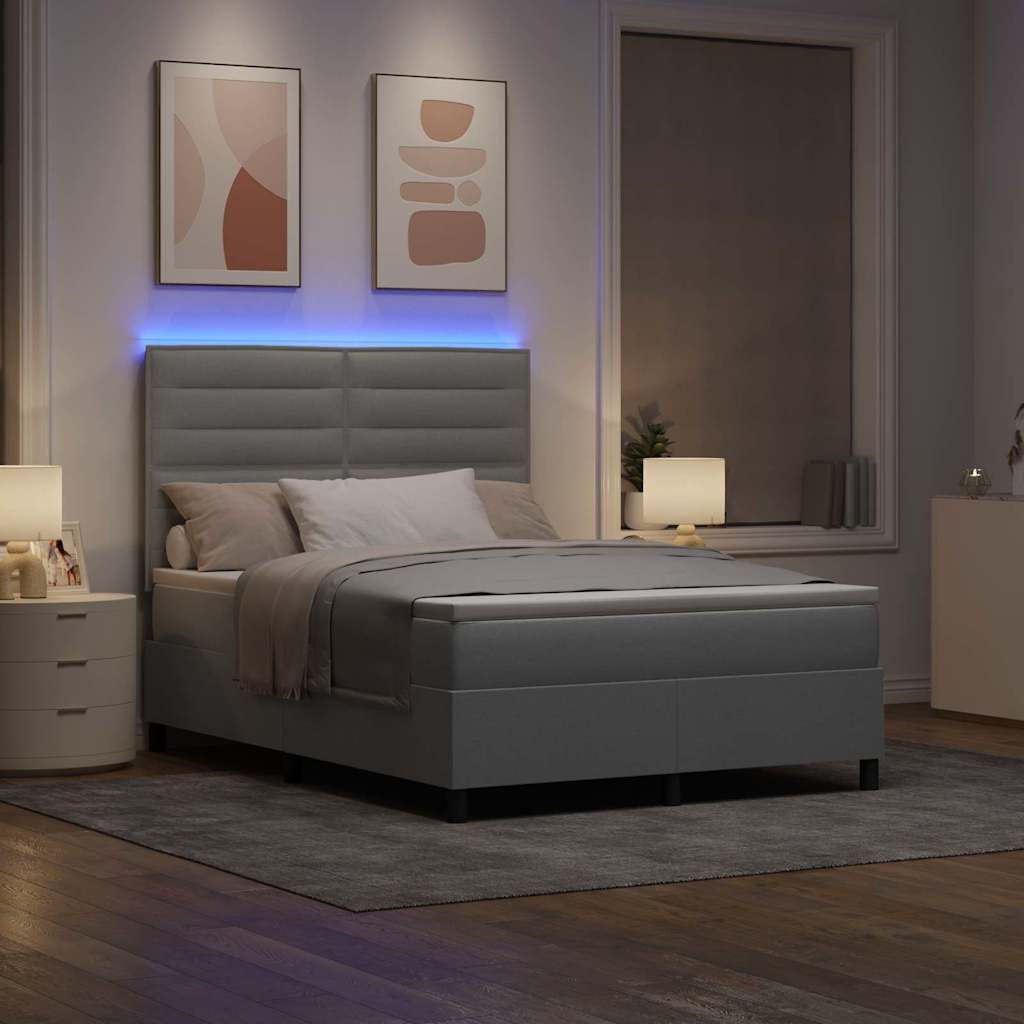 Box spring seng med madras med LED Lysegrå 160 x 200 cm Stof