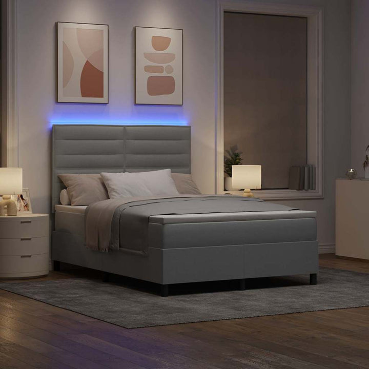 Box spring seng med madras med LED Lysegrå 160 x 200 cm Stof