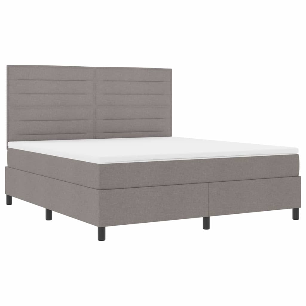 Box spring seng med LED-lysstrimler Gråbrun 180 x 200 cm Stof