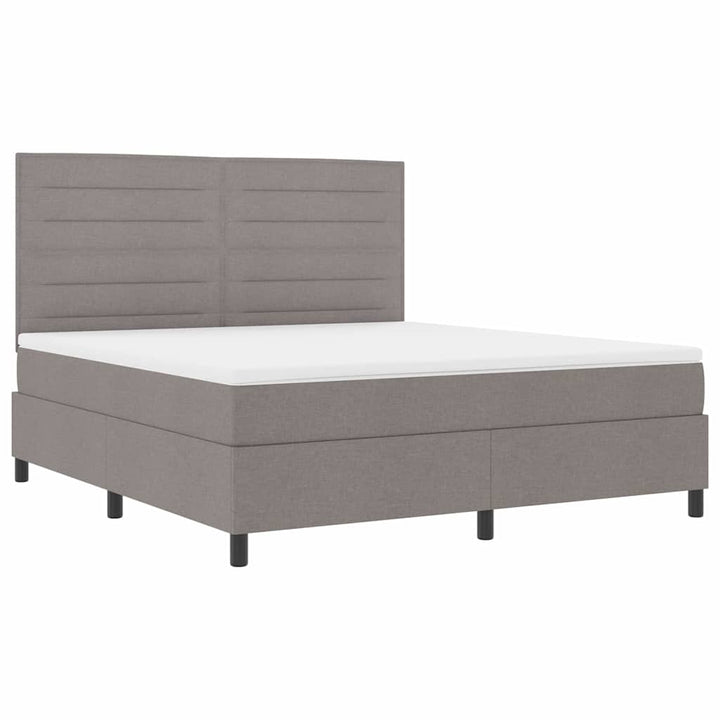 Box spring seng med LED-lysstrimler Gråbrun 180 x 200 cm Stof