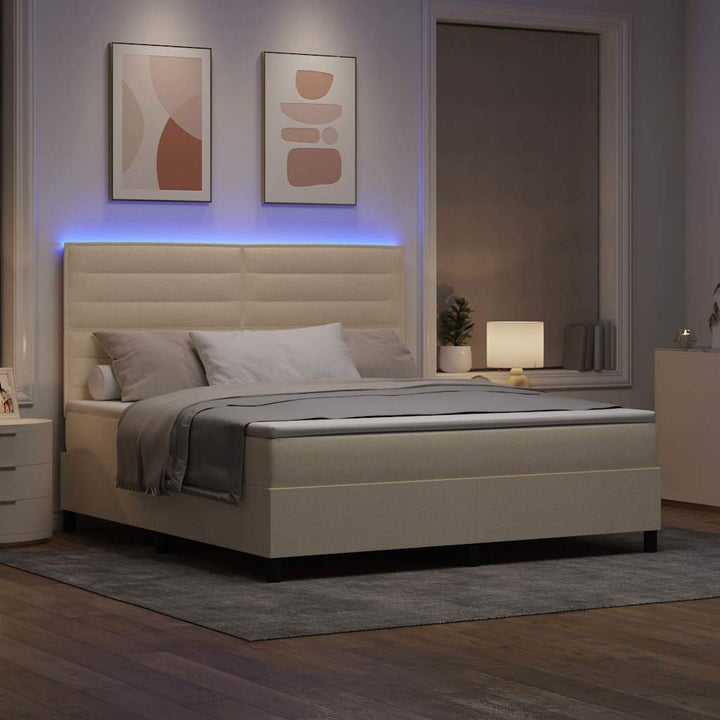 Box spring seng med madras med LED Creme 180 x 200 cm Stof