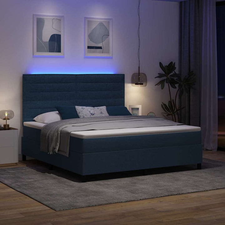 Box spring seng med madras med LED Blå 180 x 200 cm Stof