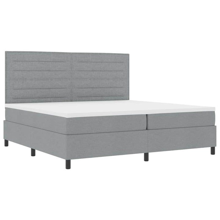 Box spring seng med madras med LED Lysegrå 200 x 200 cm Stof