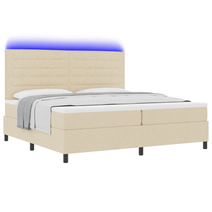 Box spring seng med madras med LED Creme 200 x 200 cm Stof