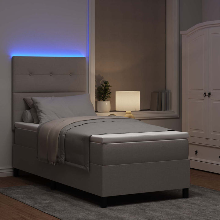 Box spring seng med madras med LED Gråbrun 80 x 200 cm Stof