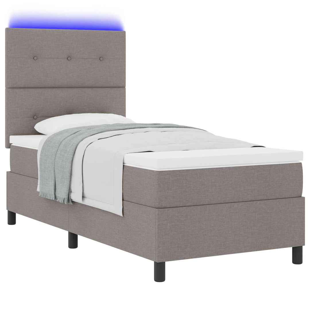 Box spring seng med madras med LED Gråbrun 80 x 200 cm Stof