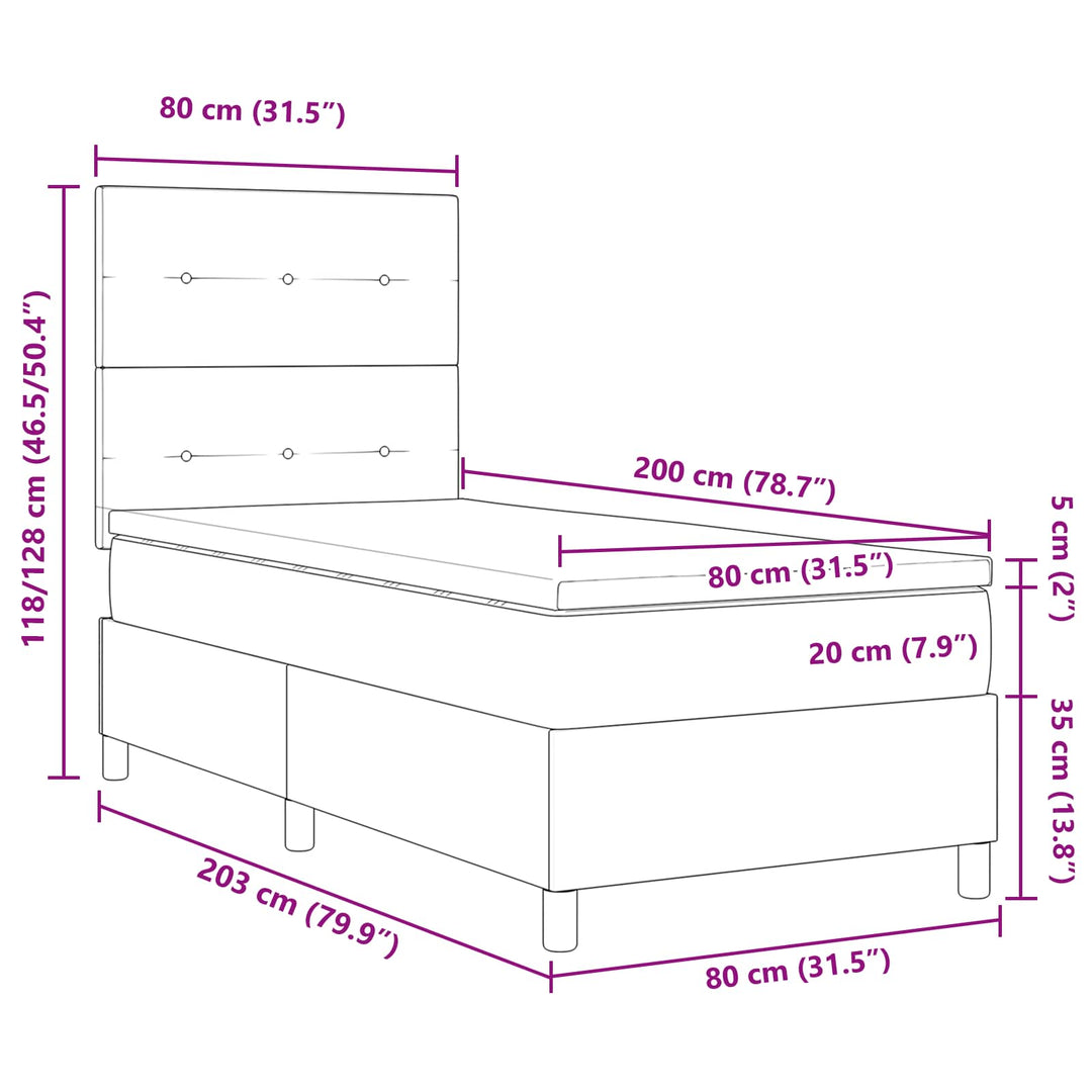 Box spring seng med madras med LED Gråbrun 80 x 200 cm Stof