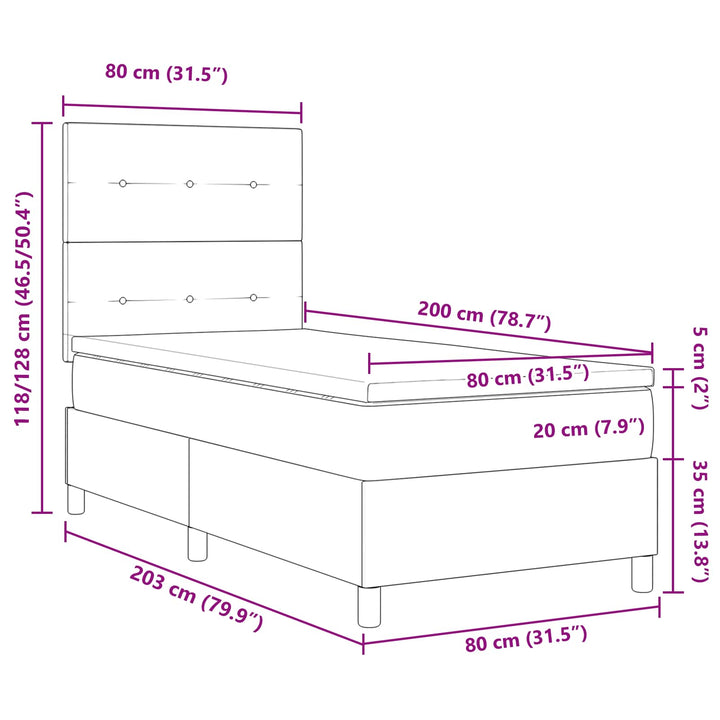 Box spring seng med madras med LED Gråbrun 80 x 200 cm Stof